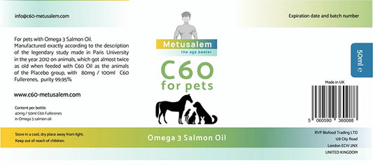 C60 for Pets, Omega 3 salmon oil, Lipo fullerenes, 50ml, Bucky Balls, 99.95% purity