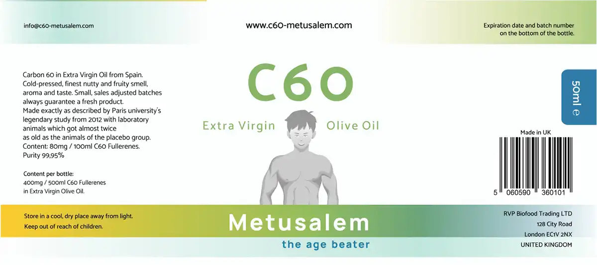 C60 Extra Virgin Olive Oil 50ml, Lipo Fullerenes 99,95%, Bucky Balls