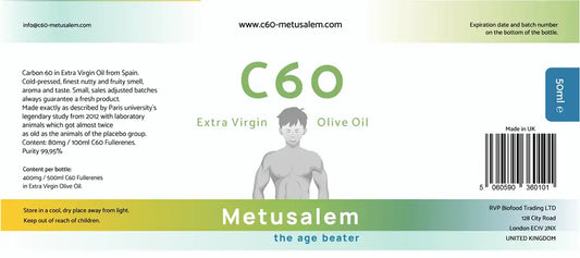 C60 Extra Virgin Olive Oil 50ml, Lipo Fullerenes 99,95%, Bucky Balls