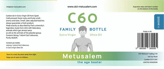 C60 Extra Virgin Olive Oil 500ml, Lipo Fullerenes 99,95%, Bucky Balls, Family Bottle