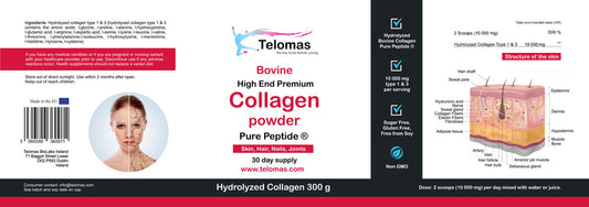 Collagen Hydrolyzed Powder Bovine Pure Peptide - 300g, for 30 days
