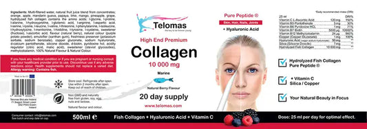 High End Premium Liquid Hydrolyzed Fish Collagen 10.000mg Pure Peptide + Hyaluronic Acid + Vitamin C